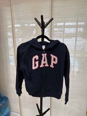 Gap Kids Girls Navy Blue Full Zip Logo Hoodie with Pink Trim